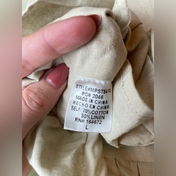 Linen Tank Ruffle Tan Beige Zip Up Side Adjustable Strap - Picture 8 of 8